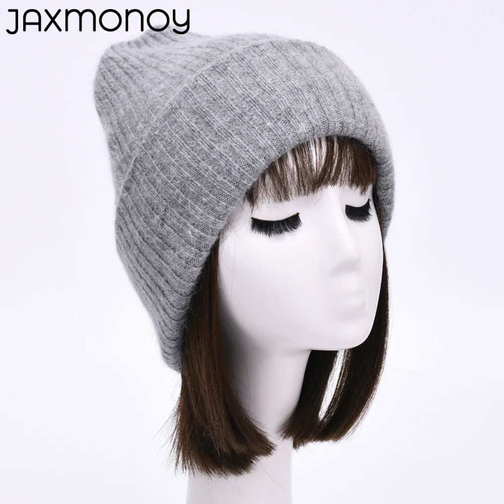 

Jaxmonoy Wool Hat For Women Autumn Winter Double Layer Angola Warm Beanie Unisex Solid Skullies Cap 2022 New Simple Girl Bonnet