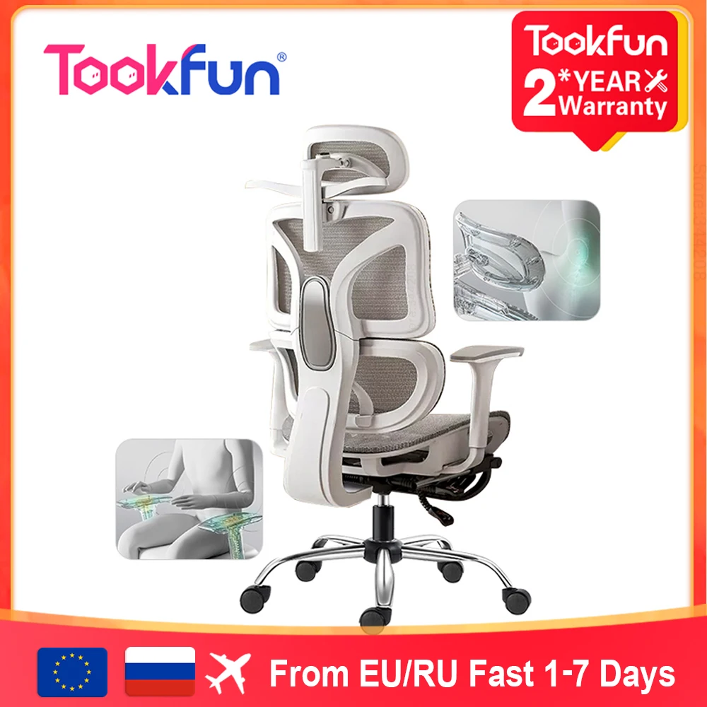 Tookfun Ergonomischer Stuhl, Taillenstütze, Computer-Gaming-Sitz, Bürostuhl, Lift, Drehstuhl, Wohnmöbel, 3D-Kopfstütze, 4D-Armlehne