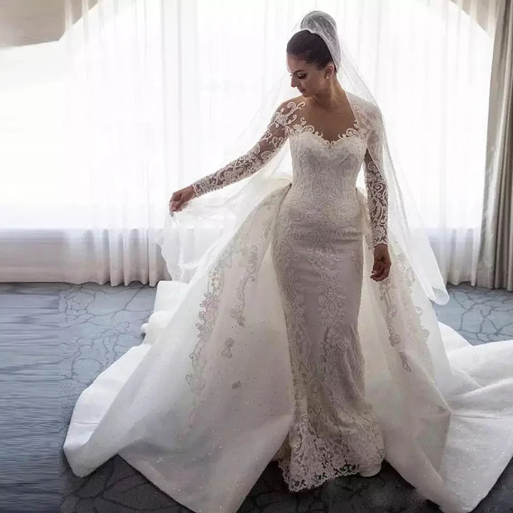 Abito da sposa di lusso di nuovo design con strascico rimovibile elegante abito da sposa a sirena bianca 2022