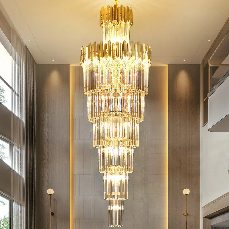 Modern Long Spiral Large Big Stair Chandeliers Lighting Luxury Crystal LED Pendant Lamp High Ceilings Fixture for Staircase