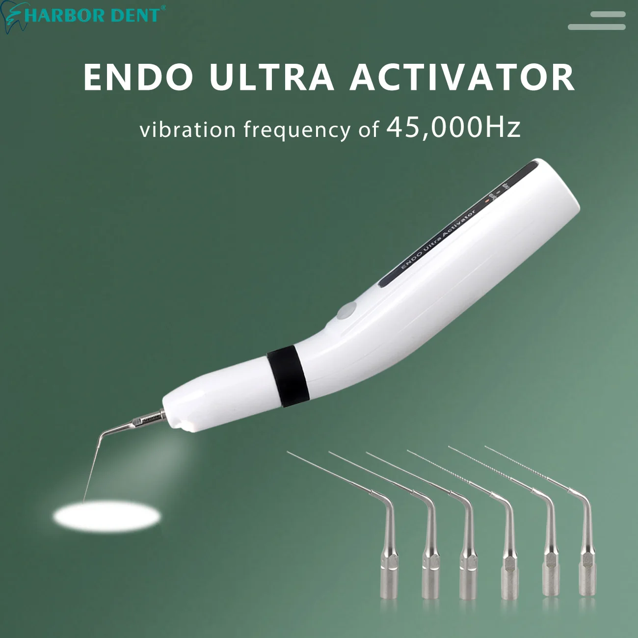 

Dental Endo Activator With LED Light Cordless Endodontic Irrigator Handpiece with 6 Tips Dentistry Ultrasonic Washing Tooth Tool