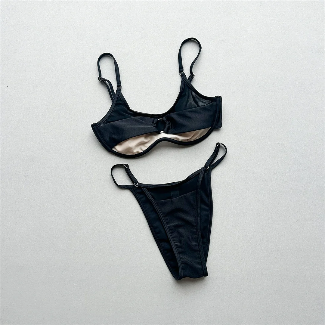 Neuer, transparenter Bikini mit Mesh-Einsätzen, Damen-Badeanzug, zweiteiliges Bikini-Set, Badeanzug mit hohem Beinausschnitt, Badebekleidung, Modell V7742. – Detail 2