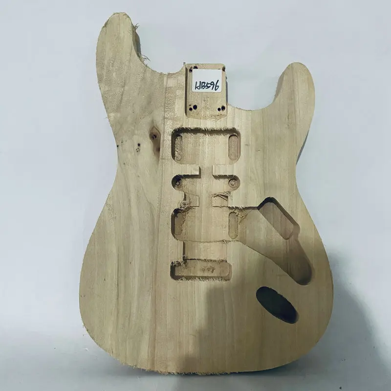 HB596 Unfinished ST Model Electric Guitar Body Solid Basswood HSH Pickups No Paints with Damages for DIY Replacement Right HAND