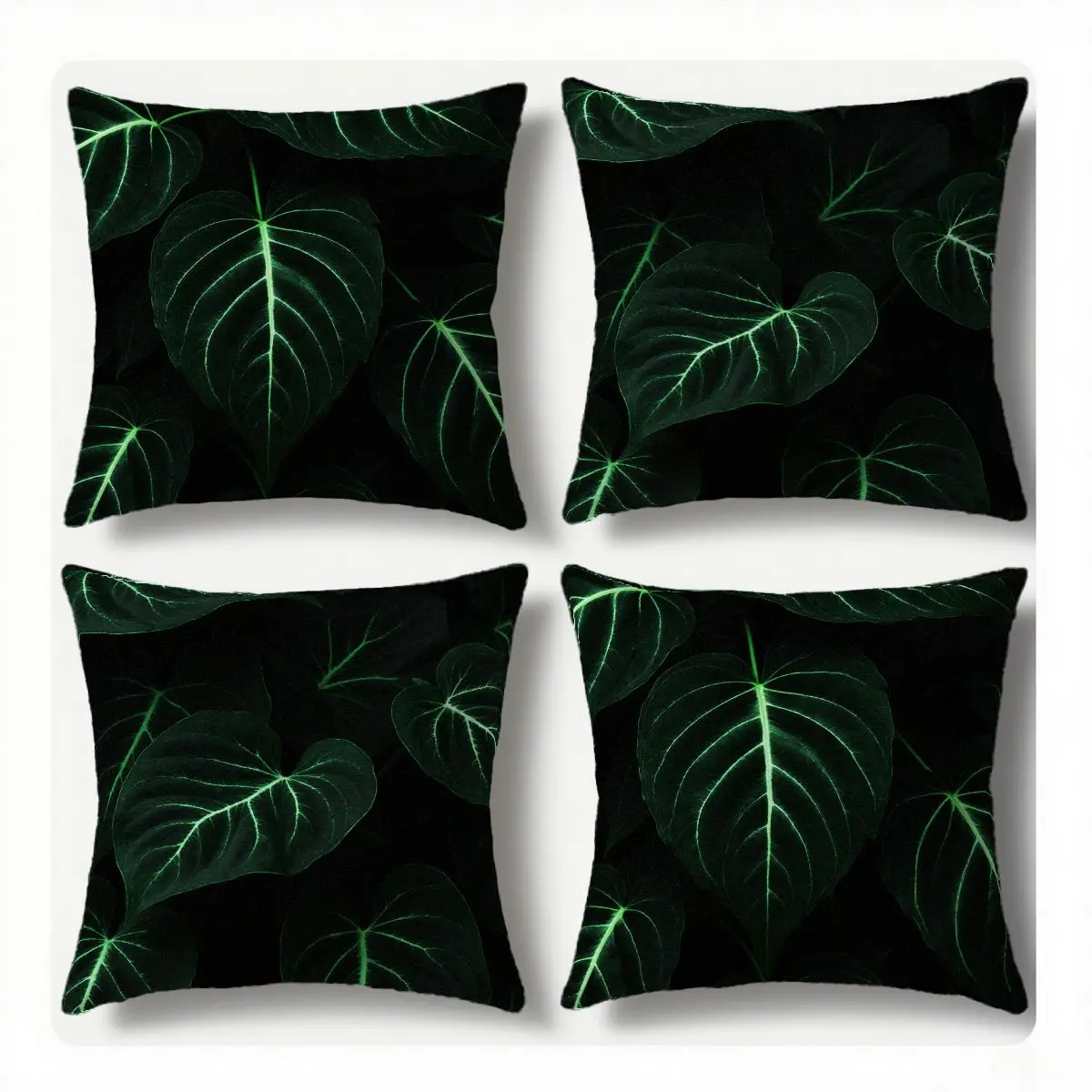 

4-Piece Green Leaf Pattern Pillow Covers, Modern Home Decoration, Add Natural Comfort, Suitable for Living Room/Bedroom/Balcony/