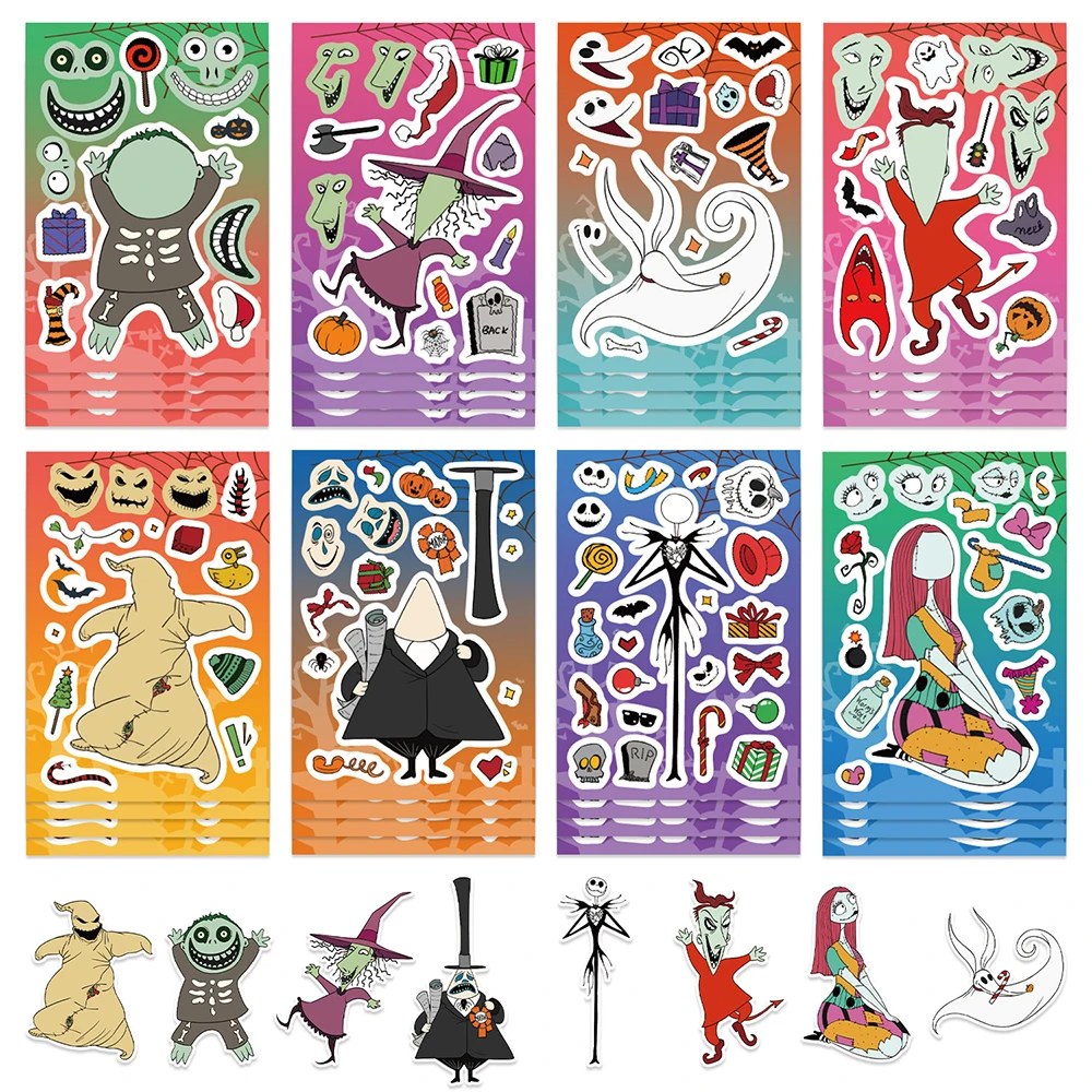 

8/16sheets Make a Face The Nightmare Before Christmas Puzzle Stickers Funny Cartoon Children Assemble Jigsaw Decals Party Gifts
