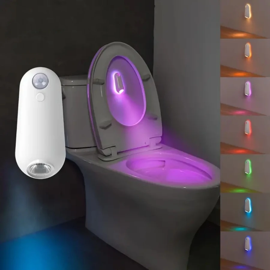 USB Rechargeable LED Toilet Night Light with Motion Sensor - 8-Color Wall Lamp for Bathroom Decor, Easy Install & Color Changing