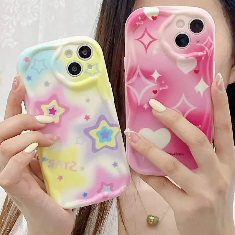 Cute Curly Wave Heart Phone Case for Samsung Galaxy S20 FE S21 S22 Plus S23 Ultra A71 A72 A73 J7 J2 Prime Flower Soft TPU Cover