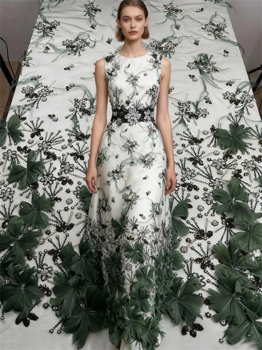 Новейшая модная африканская роскошная 3D кружевная ткань с перьями и бисером, 2025, высокое качество, французская нигерийская кружевная ткань с блестками, вечернее платье