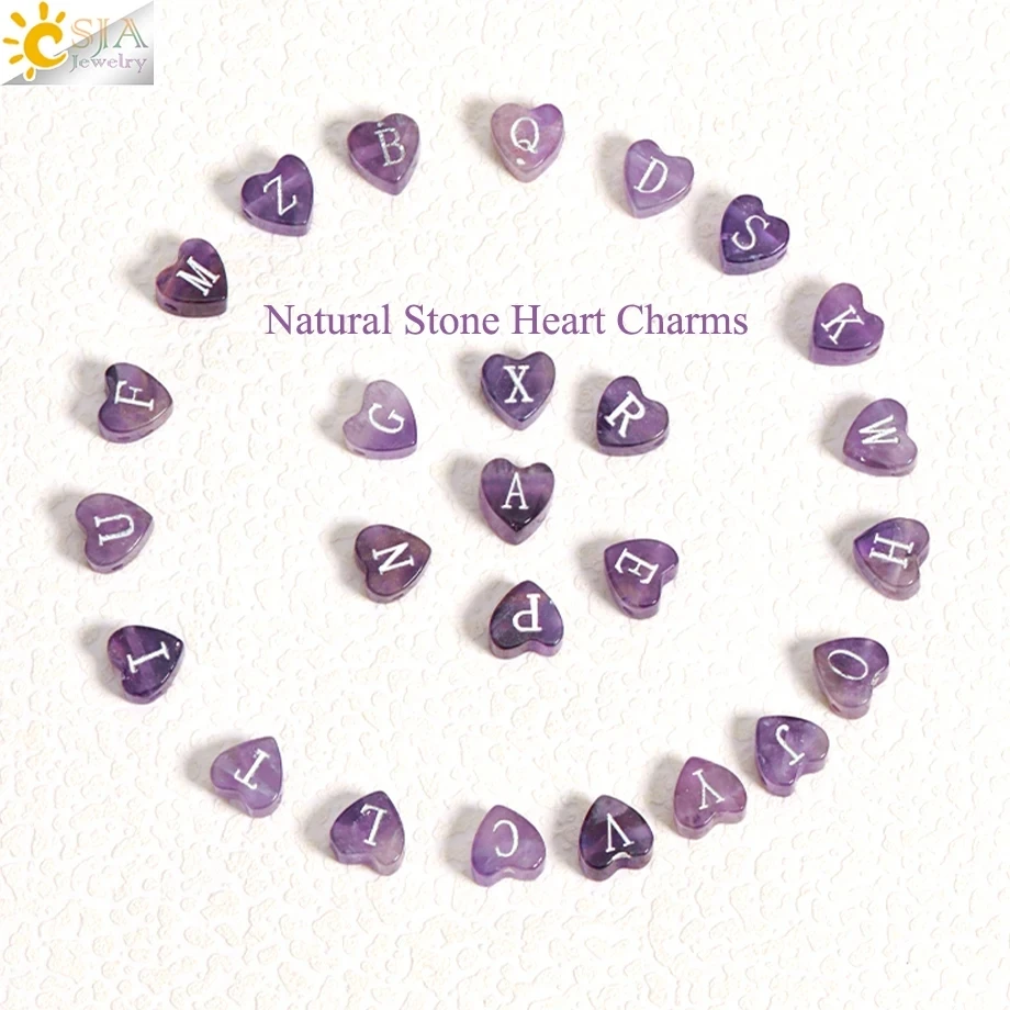 

Heart Real Natural Stone Crystal Loose Bead Alphabet Letter Initial A-Z Connector Charm Spacer Beads for DIY Jewelry Making H286