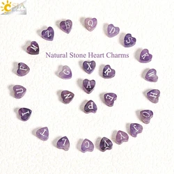 Heart Real Natural Stone Crystal Loose Bead Alphabet Letter Initial A-Z Connector Charm Spacer Beads for DIY Jewelry Making H286