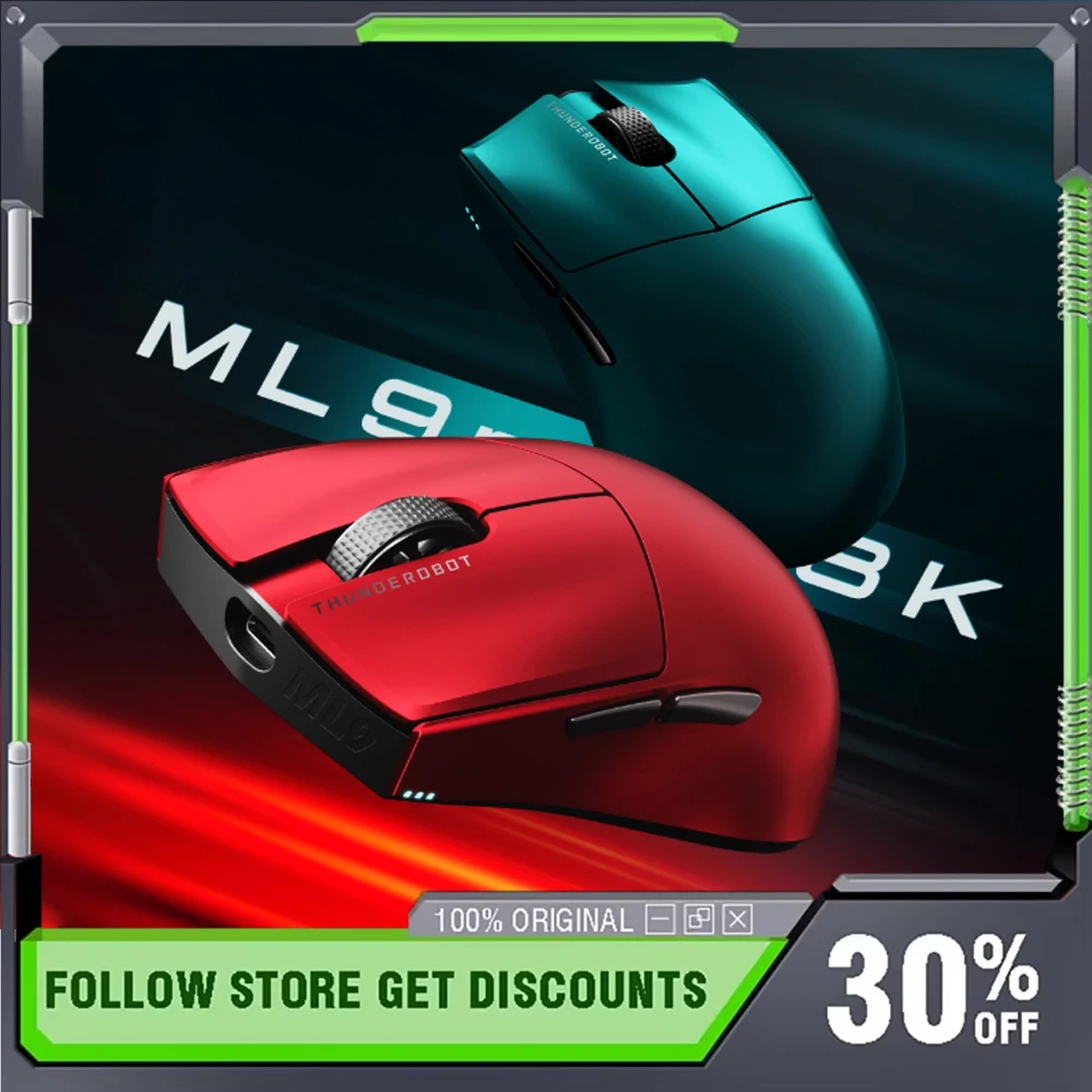 

Беспроводная мышь серии Thunderobot ML9MINI, трехрежимный датчик PAW3395, эргономичный дизайн, игровая мышь для киберспорта 8K с длительным сроком службы