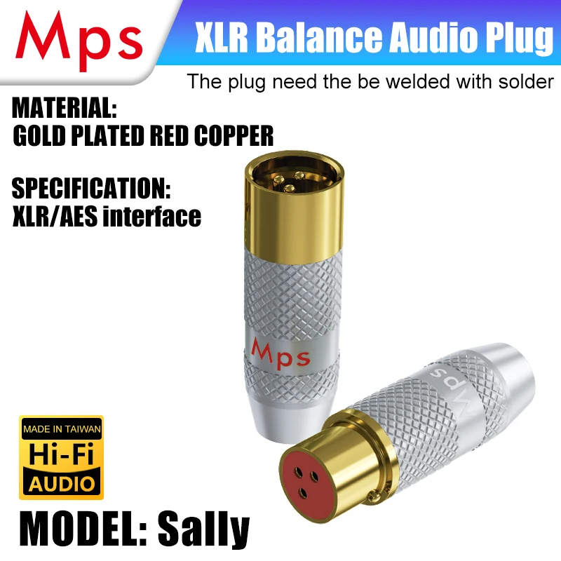 

HiFi MPS Sally-W/M HiFi brass XLR Plug 24K gold Plated female male cannon 3 pin Mic Microphone Audio Connector for 11mm