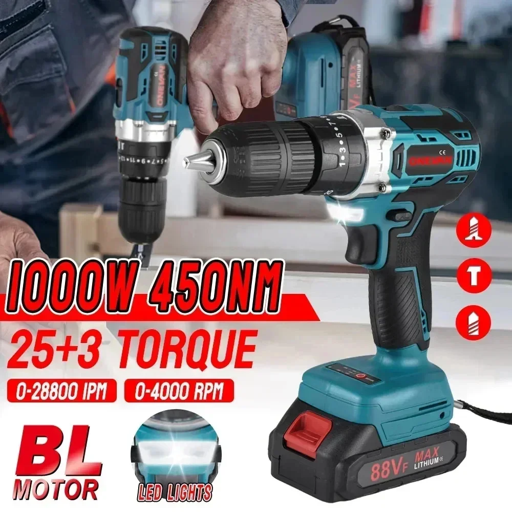Torque sem Escova Chave de Fenda Elétrica Broca 450n. m sem Fio Furadeira de Impacto Ferramentas Elétricas para Makita 18v Bateria 25 +