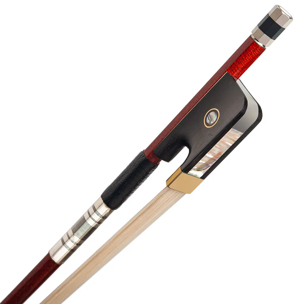 Advanced Top Pernambuco Carbon Fiber Round Stick Cello Bow 4/4 Size Silver Mounted Siberian Real Horsetail Horsehair