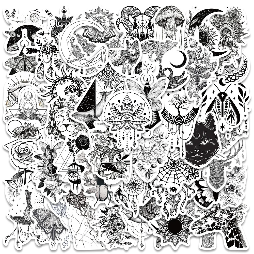 50pcs Black White Psychedelic Gothic Stickers Pack Stationery Laptop Phone Guitar Ipad Sticker DIY Scrapbooking Supplies