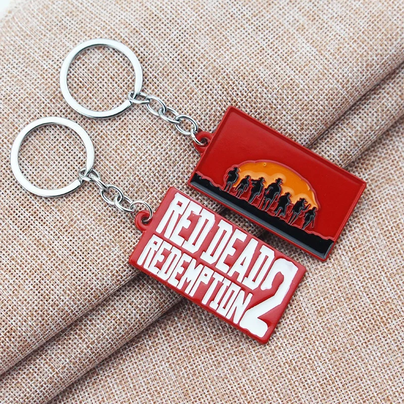 Game Jewelry Red Dead Redemption 2 Keyring Key Chain Rockstar Game Gun Metal Key Ring Holder Men Car Women Bag Keychain