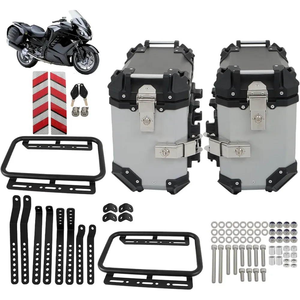 

Hard Side Saddlebag Box Trunk Tour Motorcycle Panniers Side Case Silver 36L