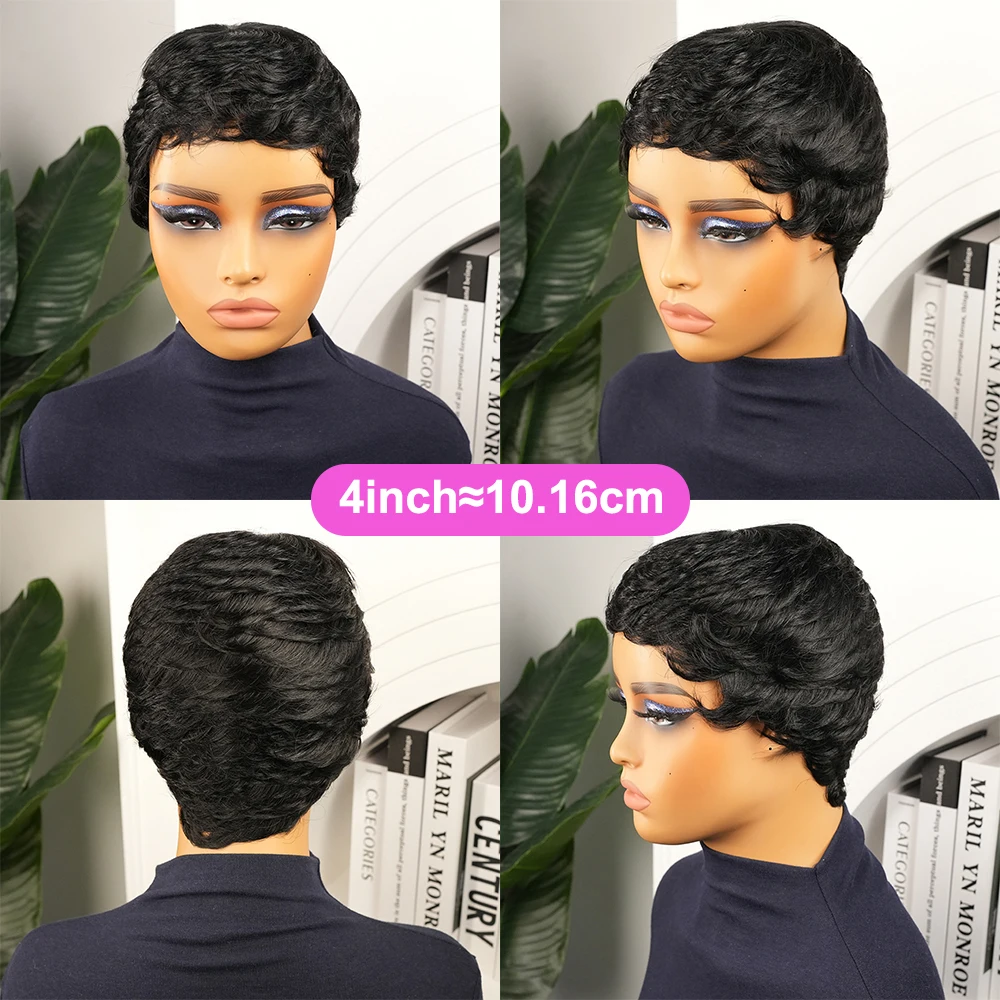 ピクシーカットウィッグ人毛ショートストレートウィッグ前髪付き女性用ブラジル産レミーヘアマシンメイドキャップストレート人毛ウィッグ