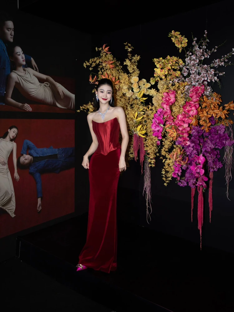 

Элегантное красное свадебное платье 2024 года: новое, с завышенной талией, облегающее, длинное вечернее платье для помолвки, свадьбы, коктейльное платье