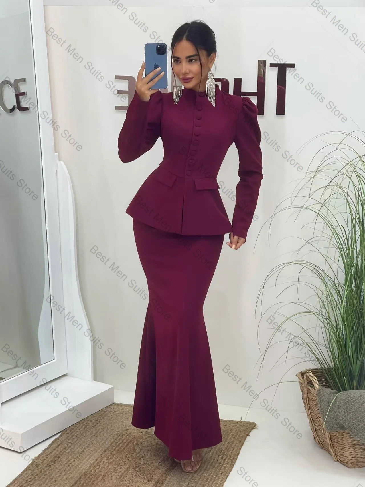 

Purple Women Suit Skirt Set 2 Pcs Blazer+Prom Dress Formal Office Jacket Single Breasted Customized Wedding Guest Prom Coat