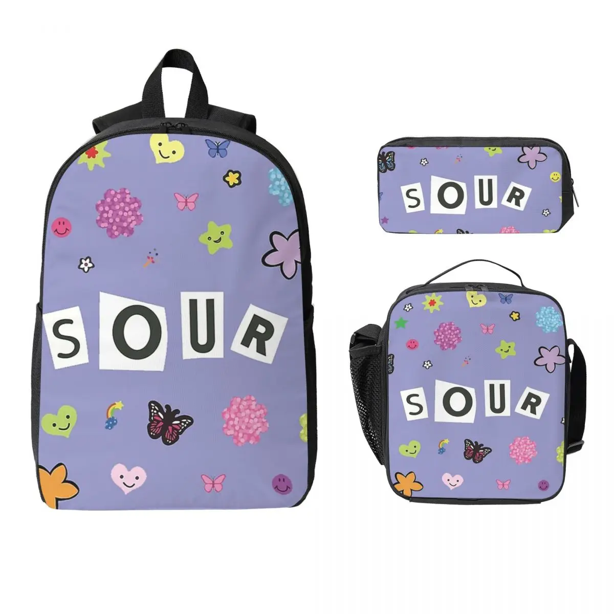Sour Title + Stickers Poster Backpack Student BookBag School Bag Computer Shoulder Bags 3ps Insulated Lunch Bag Pencil Case