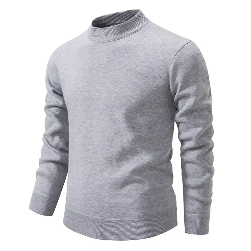 Korean Fashion Versatile Solid Sweater for Men Casual Thick Warm Mock Neck Knitted Sweater 2024 Autumn Winter Blank Pullover Top