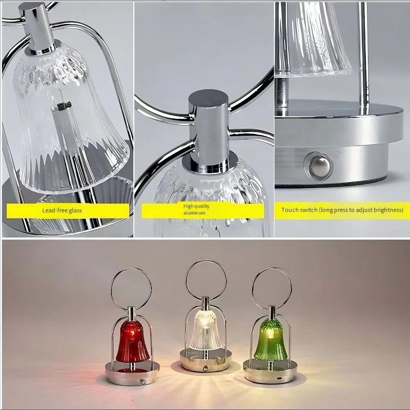 크리스마스 램프 엄마와 아기 철야 빛 크리스탈 바람 종소리 작은 테이블 조명, 충전 터치 디밍 고급 핸드 라이트