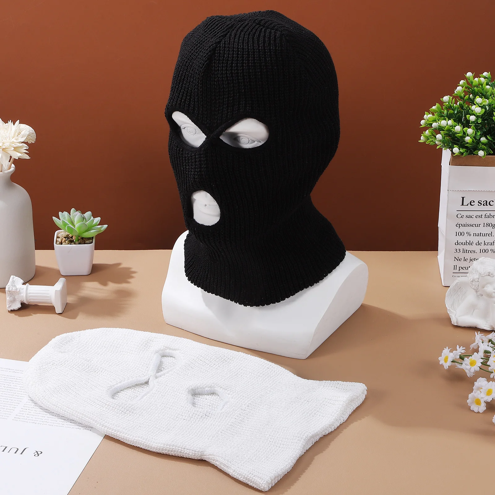 

2 Pcs Full Coverage Ski Masks Warm Knitted Windproof Adult Balaclava 3 Hole Mouth Cycling Cap Halloween Cosplay Soft Stretchable