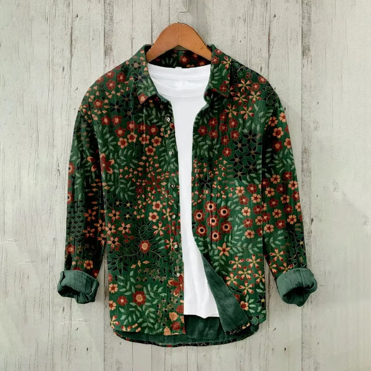 قميص هاواي مطبوع عليه زهور للرجال بأكمام طويلة وتصميم طية صدر السترة في الهواء الطلق موضة الشارع متوفرة من XS إلى 6XL