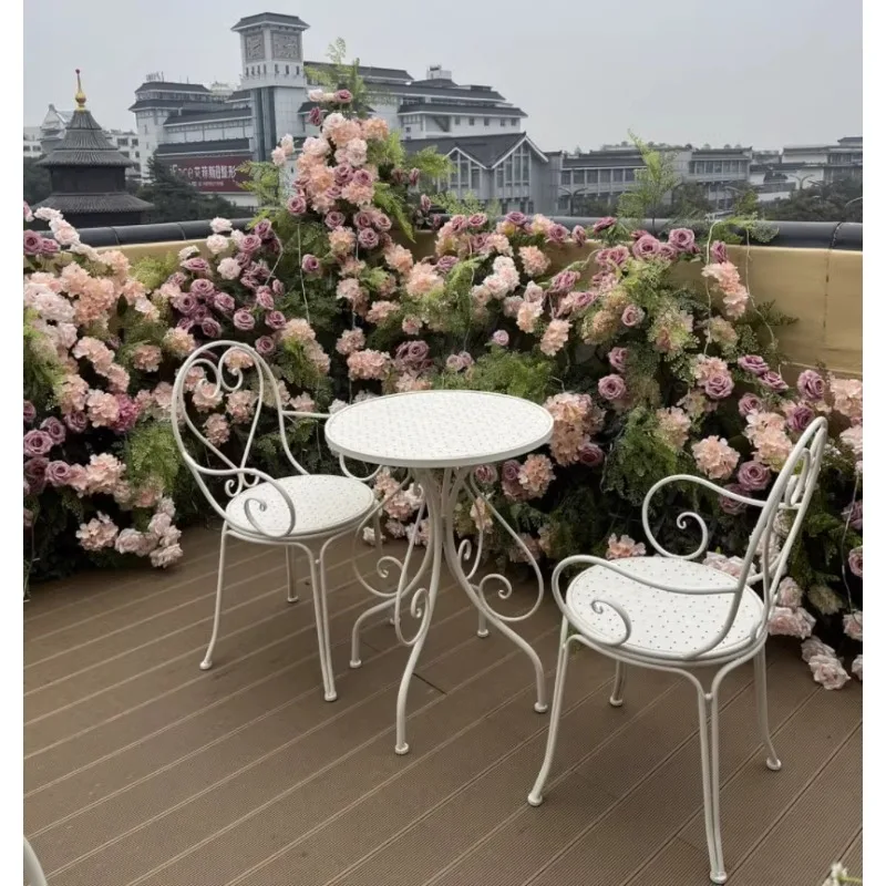 Balcony table and chair combination three-piece simple wrought iron courtyard indoor ************ milk tea shop Internet celebri