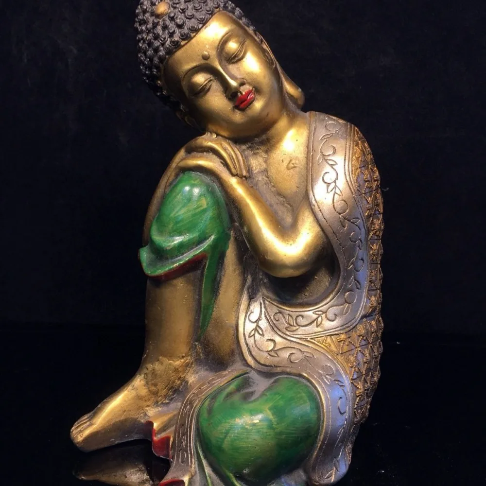 Exquisitely Painted Contemplative Buddha Statue with Rich Patina—A Stunning Home Decor Piece for Collectors