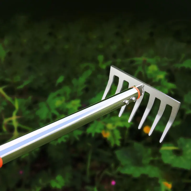 Garden hand rake, gardening tool, lightweight stainless steel rake, backyard lawn, loose planting, weeding, turning soil