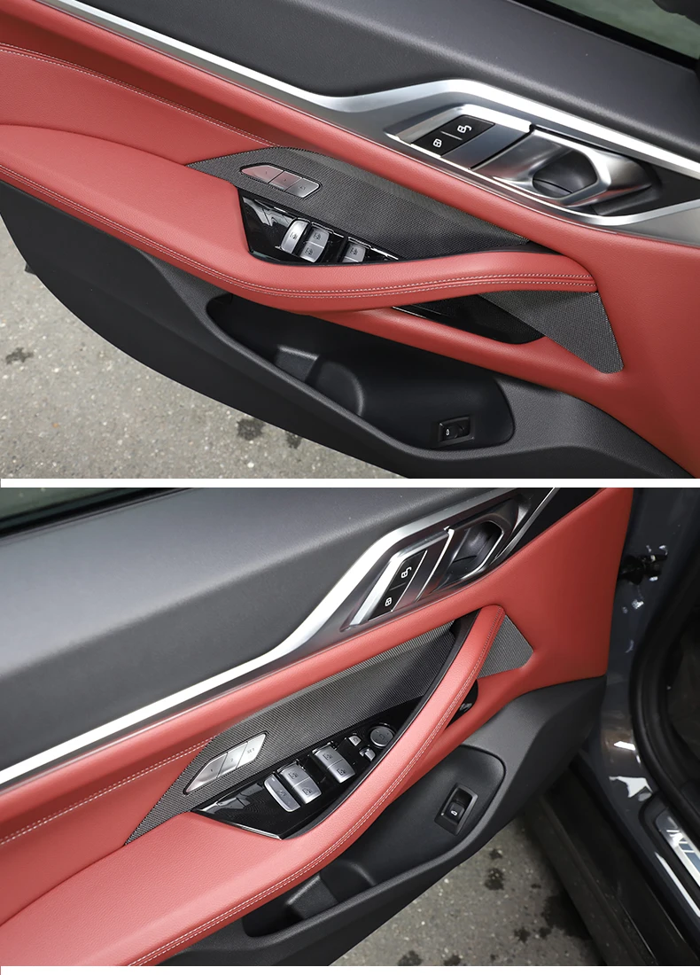 Für BMW 4er G26 2021-2022 ABS Carbon Faser/Schwarz Auto Fensterheber Taste Dekorative Rahmen Aufkleber auto Innen Zubehör – Detail 4