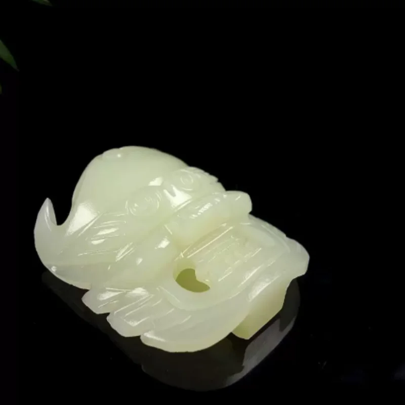 Natural White Jade Ghost Face Belt Buckle - Carved Mythical Mask Waist Clasp, Traditional Oriental Accessory & Tabletop Decor