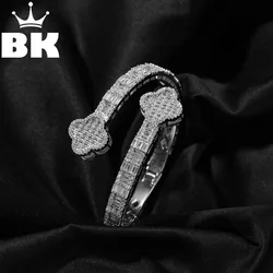 THE BLING KING Double Four Leaf Clover Cuff Bracelet For Women Prong Setting Baguette Cubic Zirconia Bangle Luxury Y2K Jewelry