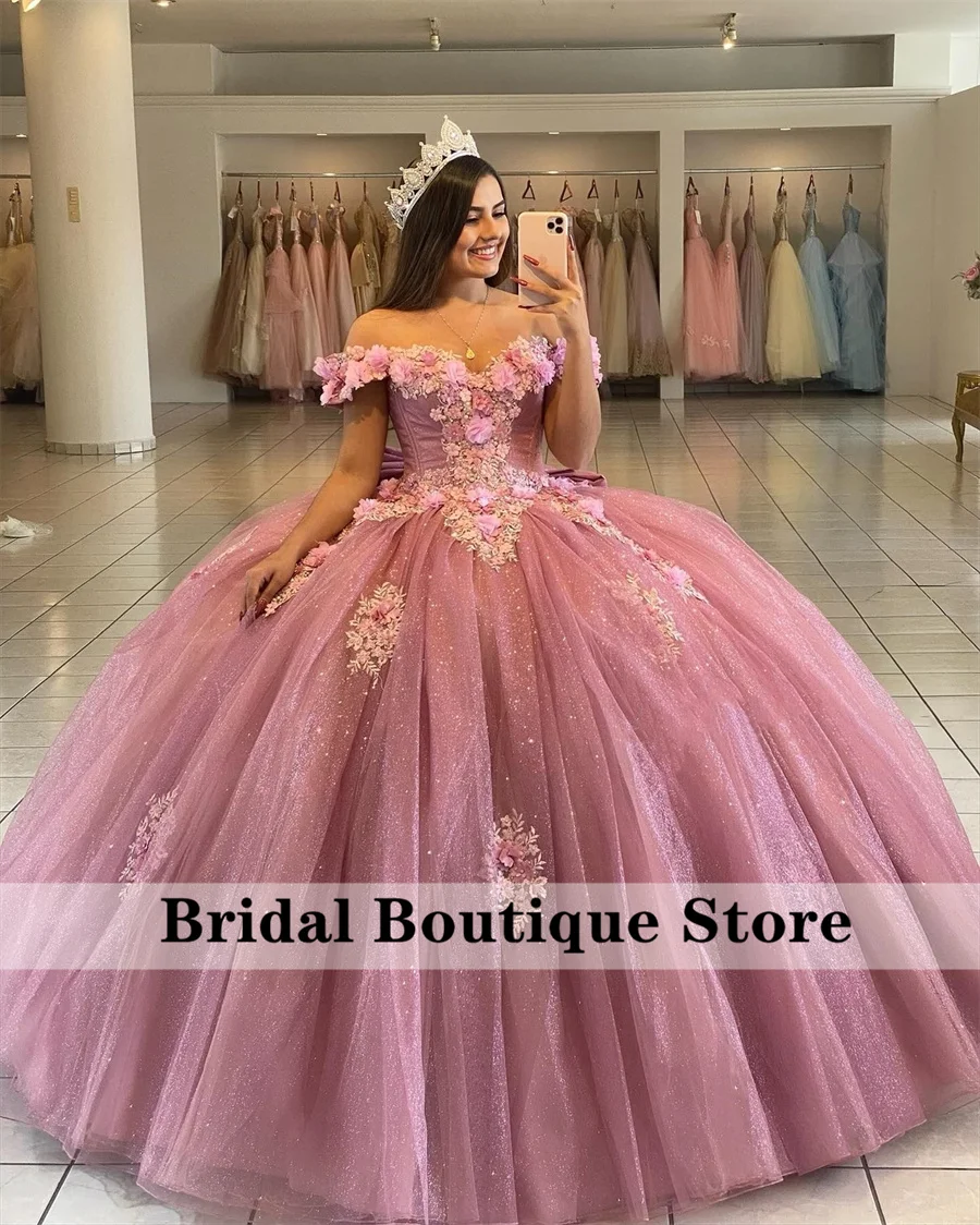 Sweet Dust Pink Quinceanera Dress Sweetheart Beaded Crystals Delicate Flower Appliques Ball Gown Birthday Gowns Customized 