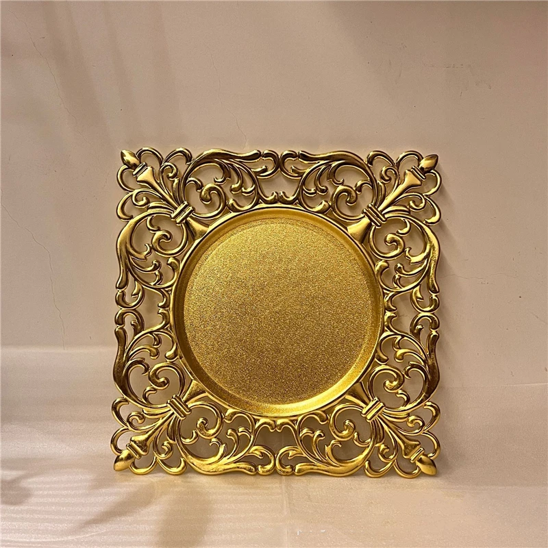 Square Steel and Gold Dining Plate, Dessert Plate, Snack Tray, Western Steak, Kitchen , Charger , 50, 100, 200 Pcs