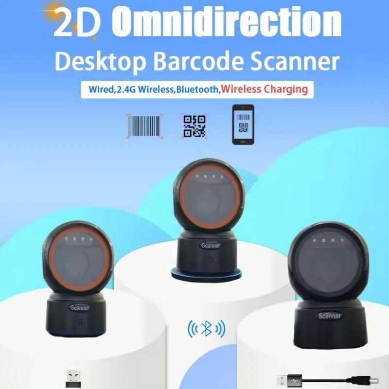 Omnidirection 2D Desktop Barcode Scanner Read 1D 2D Qr Code Support for Supermarket Store