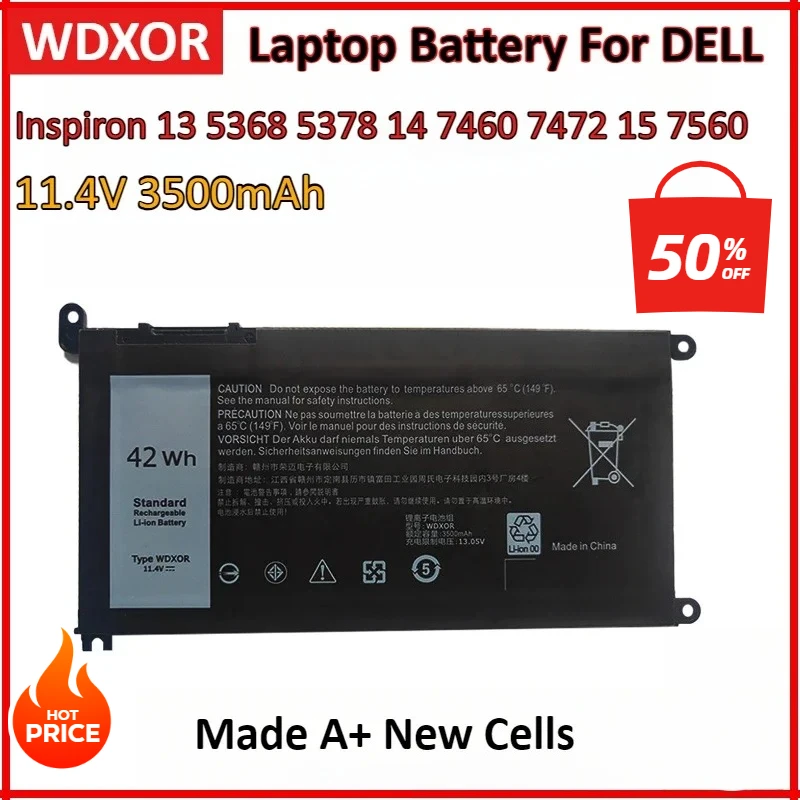 

11.4V 3500mAh WDXOR Laptop Battery for DELL Inspiron 13 5368 5378 14 7460 7472 15 5567 5568 7560 5538 P61F Vostro 14 5468 P61F