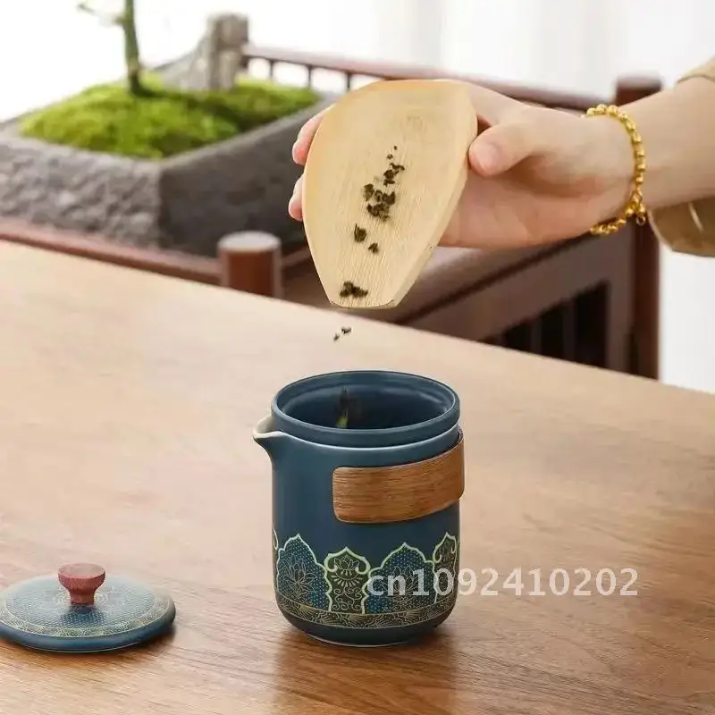 

Portable Travel Tea Set Small Set Outdoor Ceramic One Tea Cover Infuser Bowl Cups Portable Pot Tumbler Three with