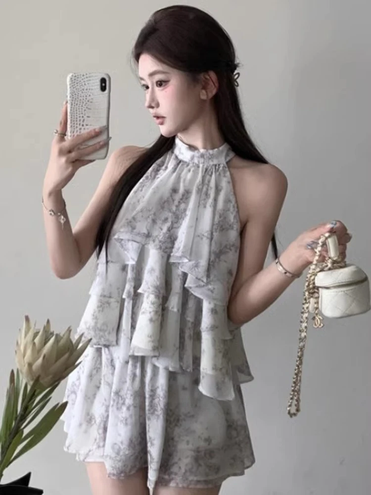 

Новый китайский комплект Sle, женский модный осенний комплект 2021, топ с принтом водной марки, шифоновая юбка, костюм из двух предметов