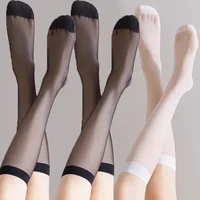 Calcetines de seda Lolita hasta la rodilla, calcetines de Cosplay JK para mujeres y niñas, calcetines largos transparentes blancos y negros, medias ultrafinas de nailon para verano