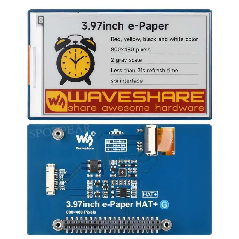 

Ссылка для электронной бумаги Raspberry Pi 3,97 дюйма 800x480 (G) RYBW для Arduino/Jetson/STM32/ESP32