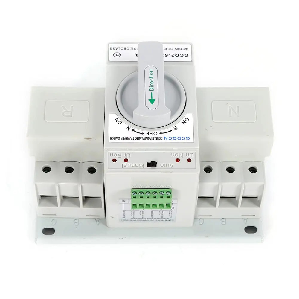 

Автоматический резервный переключатель с двойным питанием, 110 В, 3P, 63 А, переключатель с двойным генератором мощности, 50 Гц/60 Гц (Gcq2-63/3P)