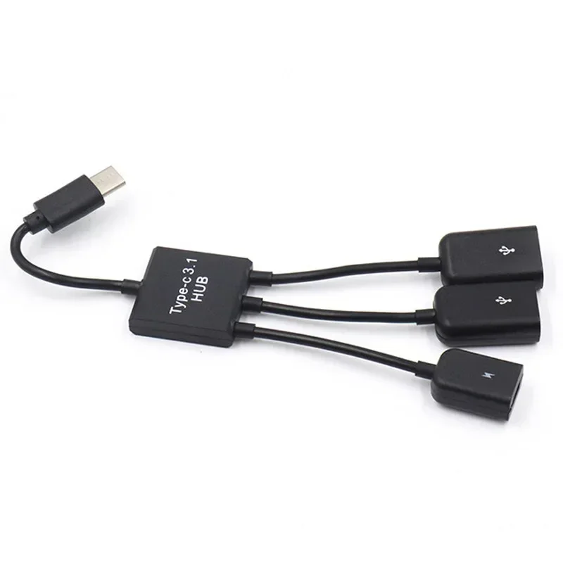 3 In 1 Micro USB HUB Male To Female Double USB 2.0 Host OTG Adapter Cable Converter Extender Universal for Mobile Phones Black