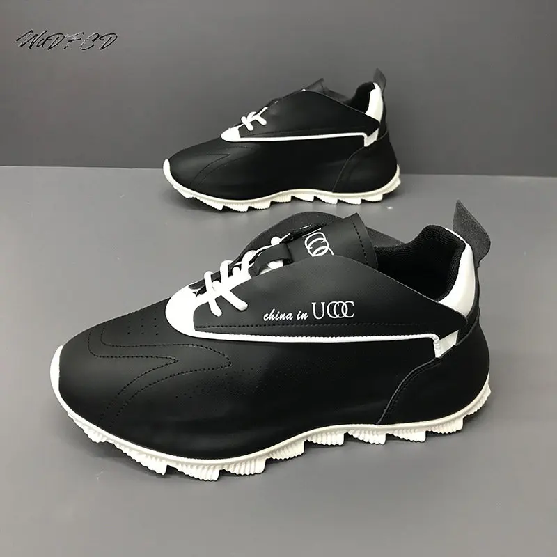 Chunky Sneaker Men Cover Bottom Board Shoe Fashion Casual Secondary Leather Cowhide Breathable Increased Internal Platform Shoes