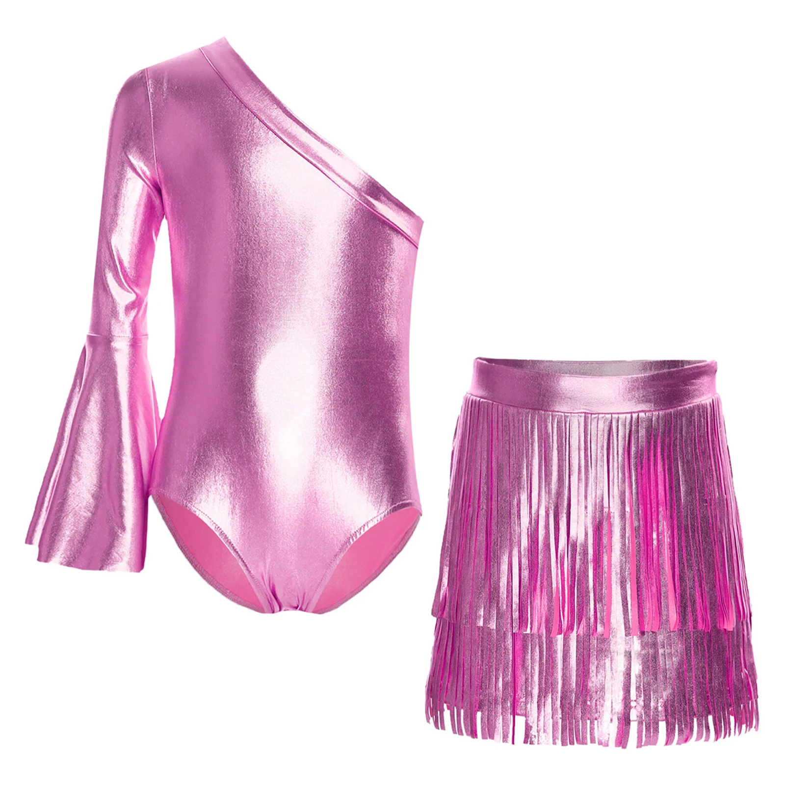 

Cowgirl Costume for Girls Kids Disco Jazz Dance Outfit One Long Sleeve Bodysuit and Fringed Skirts Set Samba Latin Dancewear Set