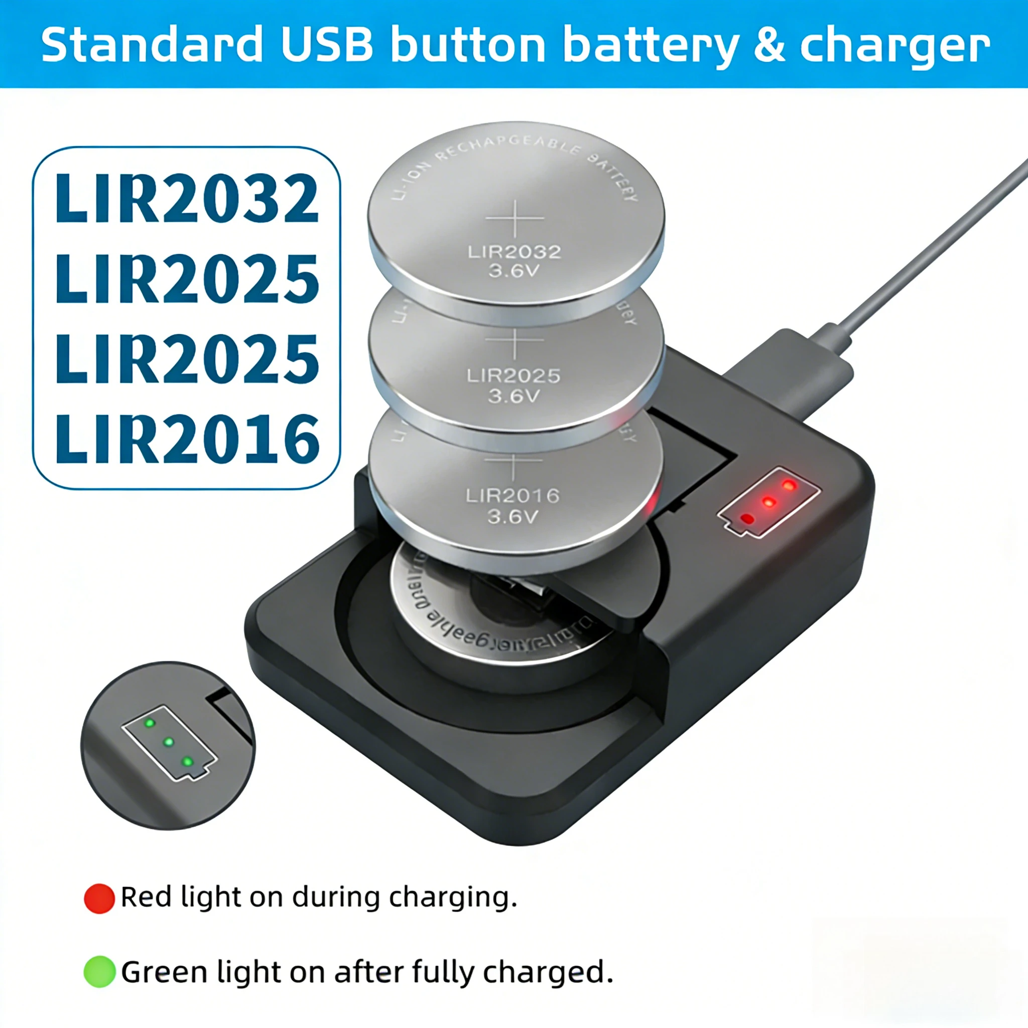 

LIR2032 LIR2025 LIR2016 Rechargeable Battery Pack Can Replace CR2032 CR2025 CR2016 Lithium Coin Cell for Watches