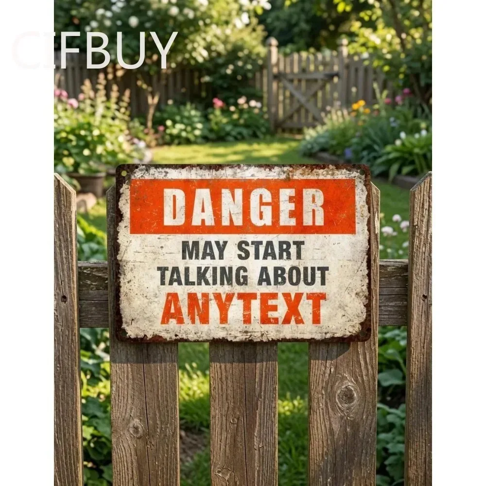 CIFbuy Vintage Warning Custom Metal Plaque,Personalized Text Wall Ornament for Home Bar Garage (Only For Decoration)