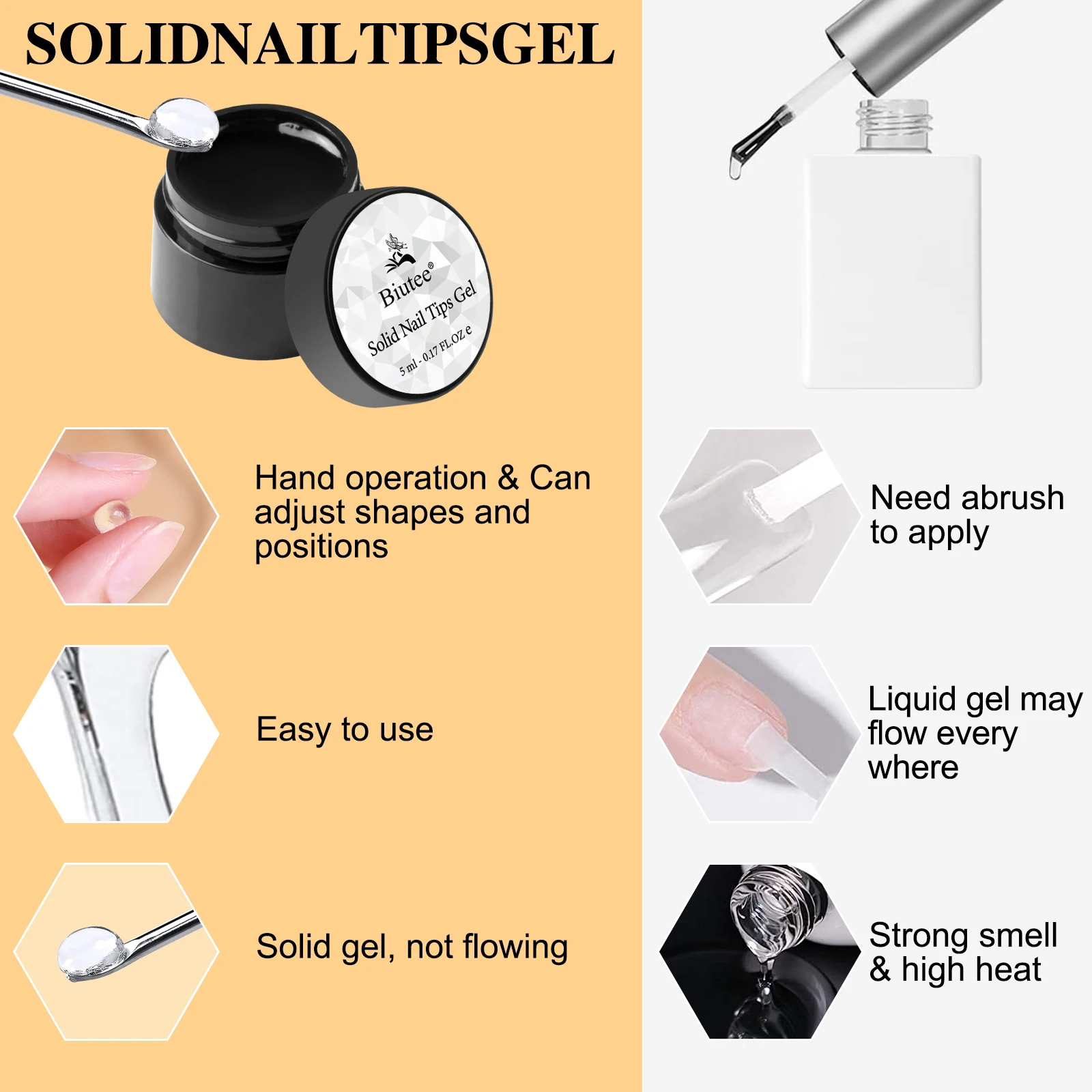 Easy Stick Solid Nail Patch Gel adesivo gommoso Bond colla UV punte per bastoncini da modellare che non scorre Gel UV per Nail Art solido trasparente 5ml